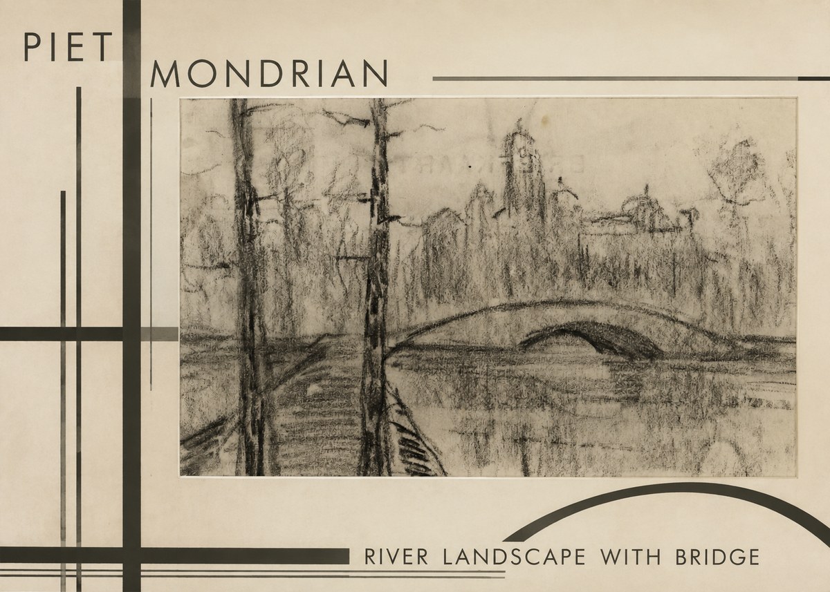Piet Mondrian River Landscape with Bridge No6 - Affiche