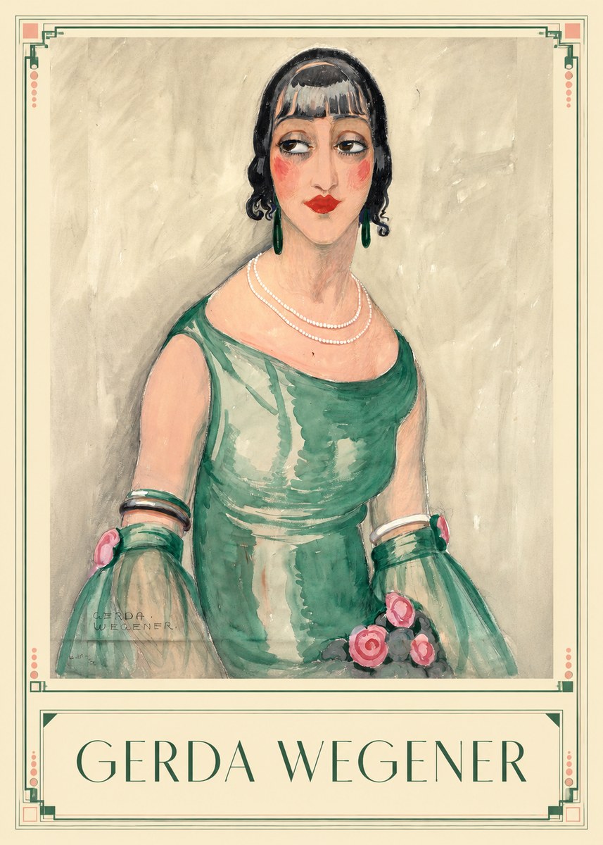 Gerda Wegener Portrait of a Woman in Green Dress No1 - Affiche