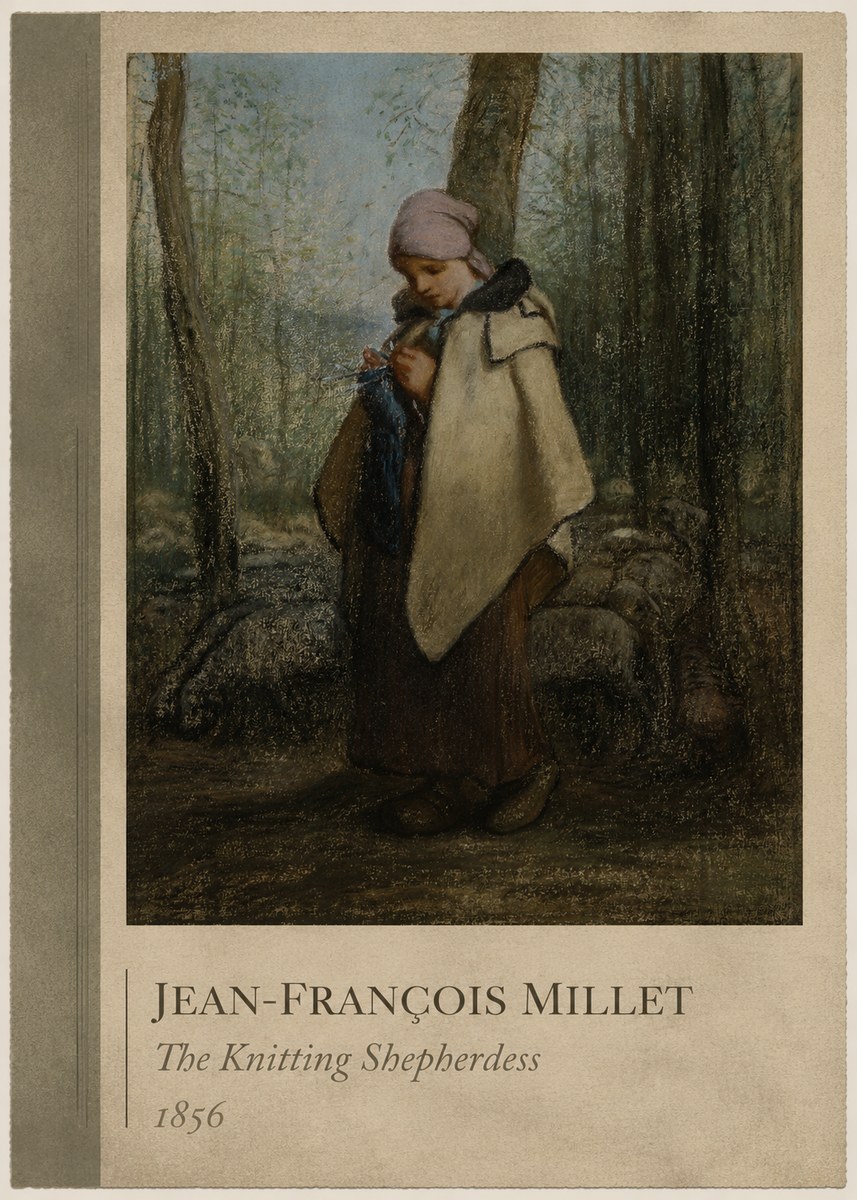 Jean-François Millet The Knitting Shepherdess · 1856 No2 - Affiche