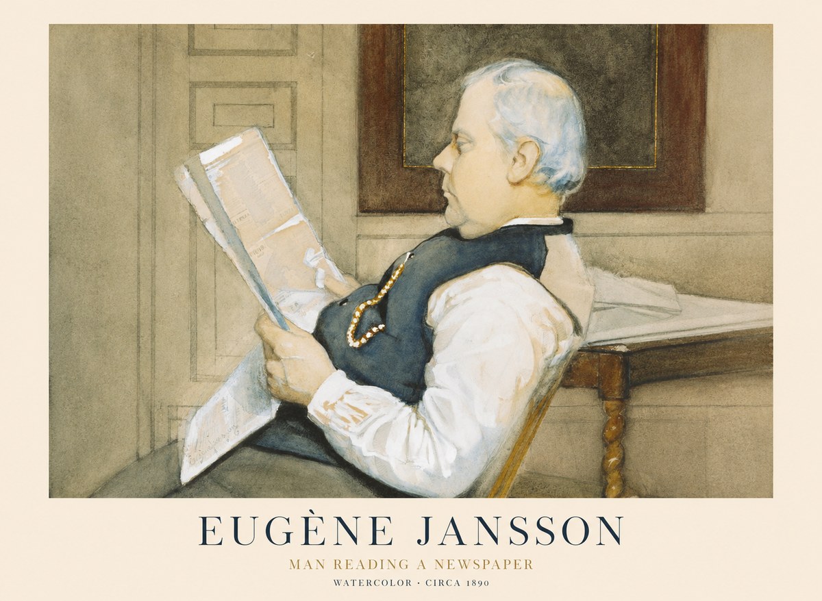 Eugène Jansson Man Reading a Newspaper No1 - Affiche