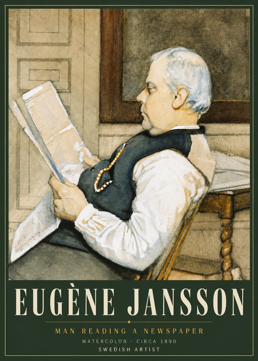 Eugène Jansson Man Reading a Newspaper No4 - Affiche
