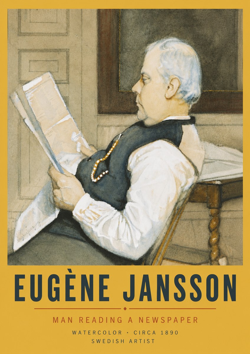 Eugène Jansson Man Reading a Newspaper No6 - Affiche