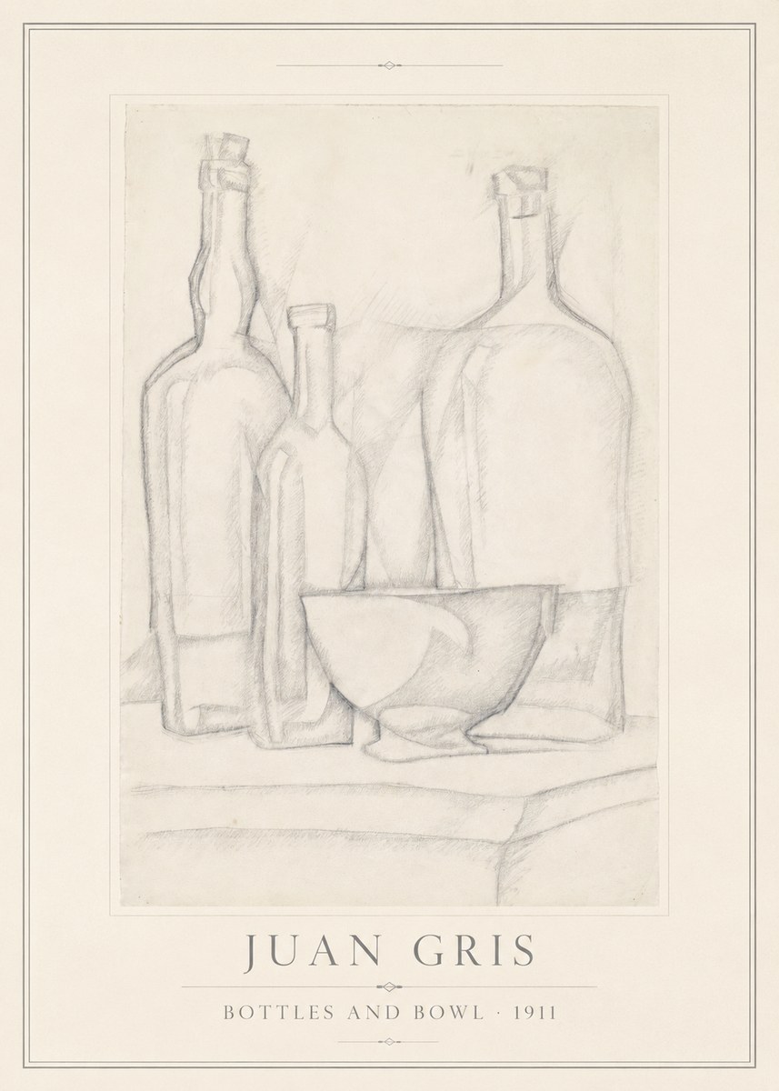 Juan Gris Bottles and Bowl No1 - Affiche