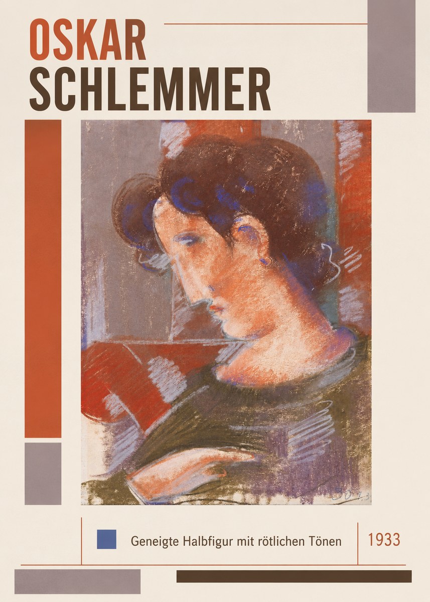 Oskar Schlemmer Geneigte Halbfigur Mit Rötlichen Tönen No1 - Affiche