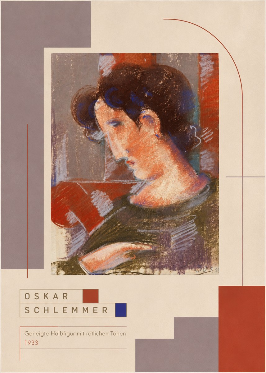 Oskar Schlemmer Geneigte Halbfigur Mit Rötlichen Tönen No6 - Affiche