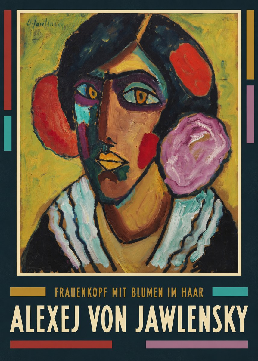 Alexej von Jawlensky Frauenkopf Mit Blumen Im Haar No3 - Affiche
