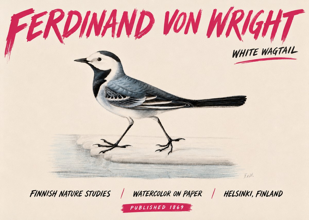 Ferdinand von Wright White Wagtail No6 - Affiche