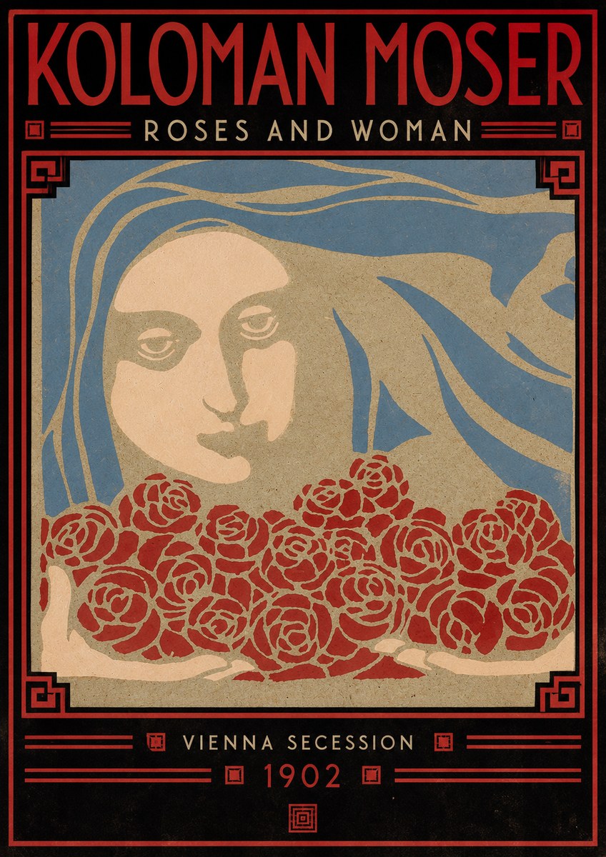 Koloman Moser Roses and Woman No5 - Affiche