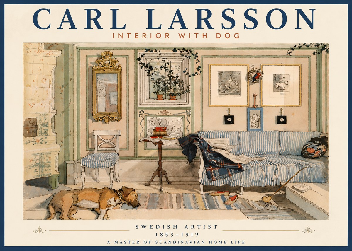 Carl Larsson Interior with Dog No6 - Affiche