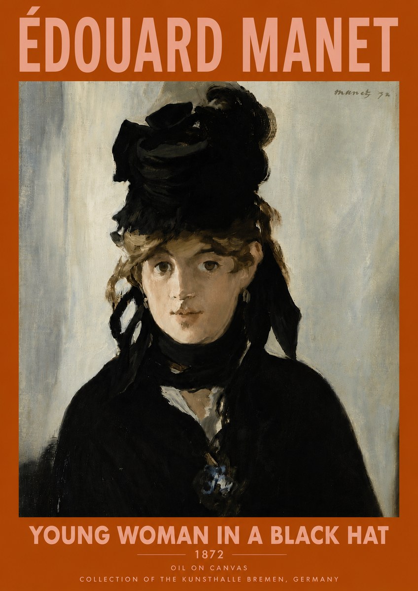 Édouard Manet Young Woman in a Black Hat I No6 - Affiche