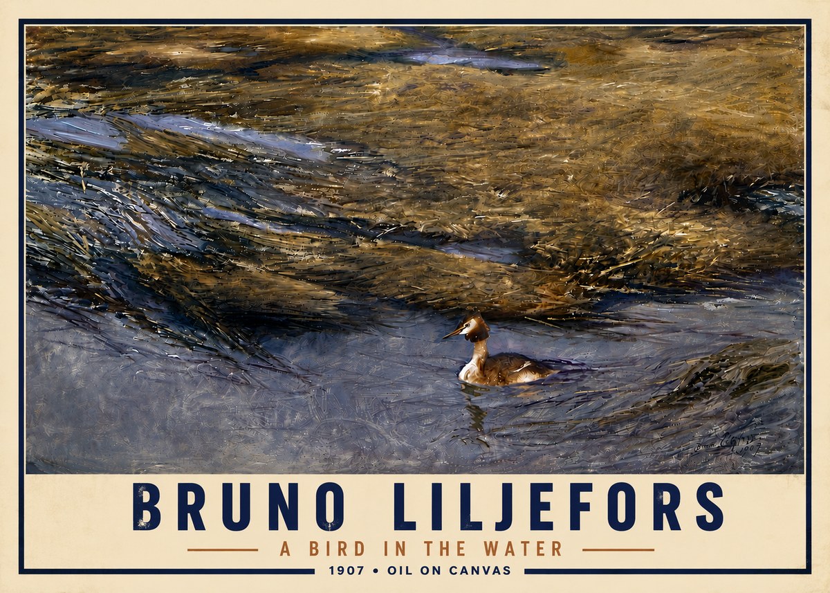 Bruno Liljefors A Bird in the Water No5 - Affiche