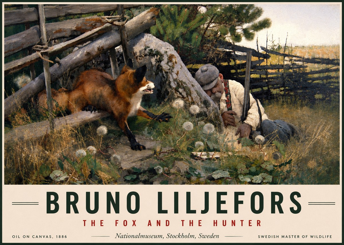 Bruno Liljefors The Fox and the Hunter No2 - Affiche