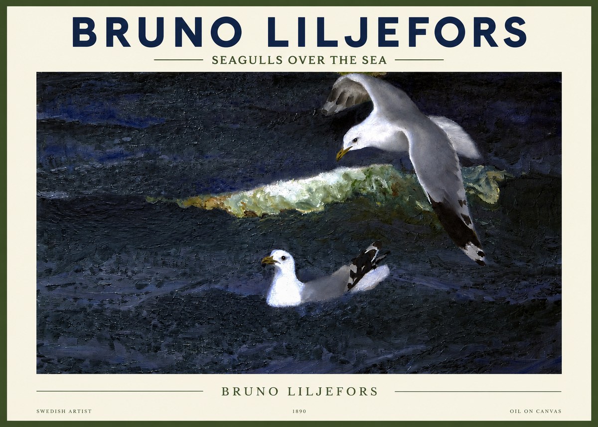 Bruno Liljefors Seagulls over the Sea No2 - Affiche