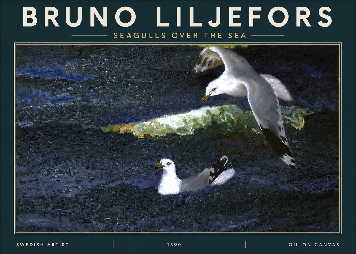 Bruno Liljefors Seagulls over the Sea No4 - Affiche