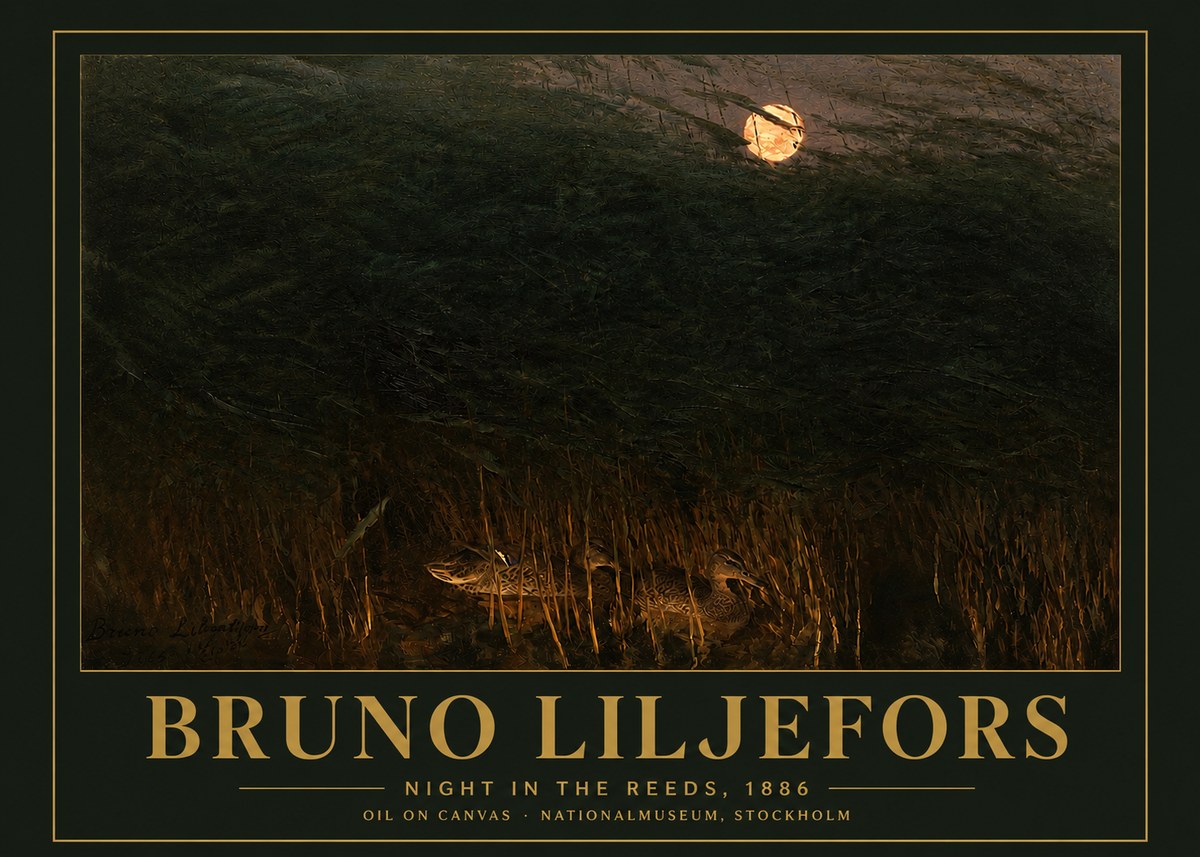 Bruno Liljefors Night in the Reeds No3 - Affiche