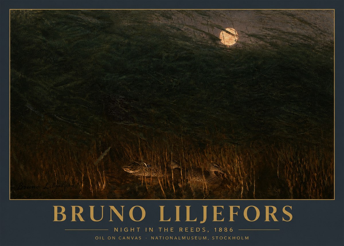 Bruno Liljefors Night in the Reeds No5 - Affiche