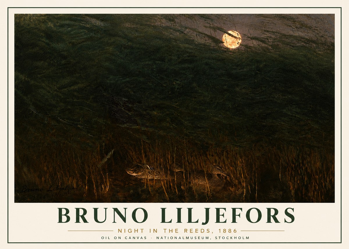 Bruno Liljefors Night in the Reeds No6 - Affiche