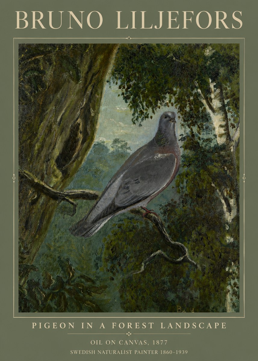 Bruno Liljefors Pigeon in a Forest Landscape No3 - Affiche