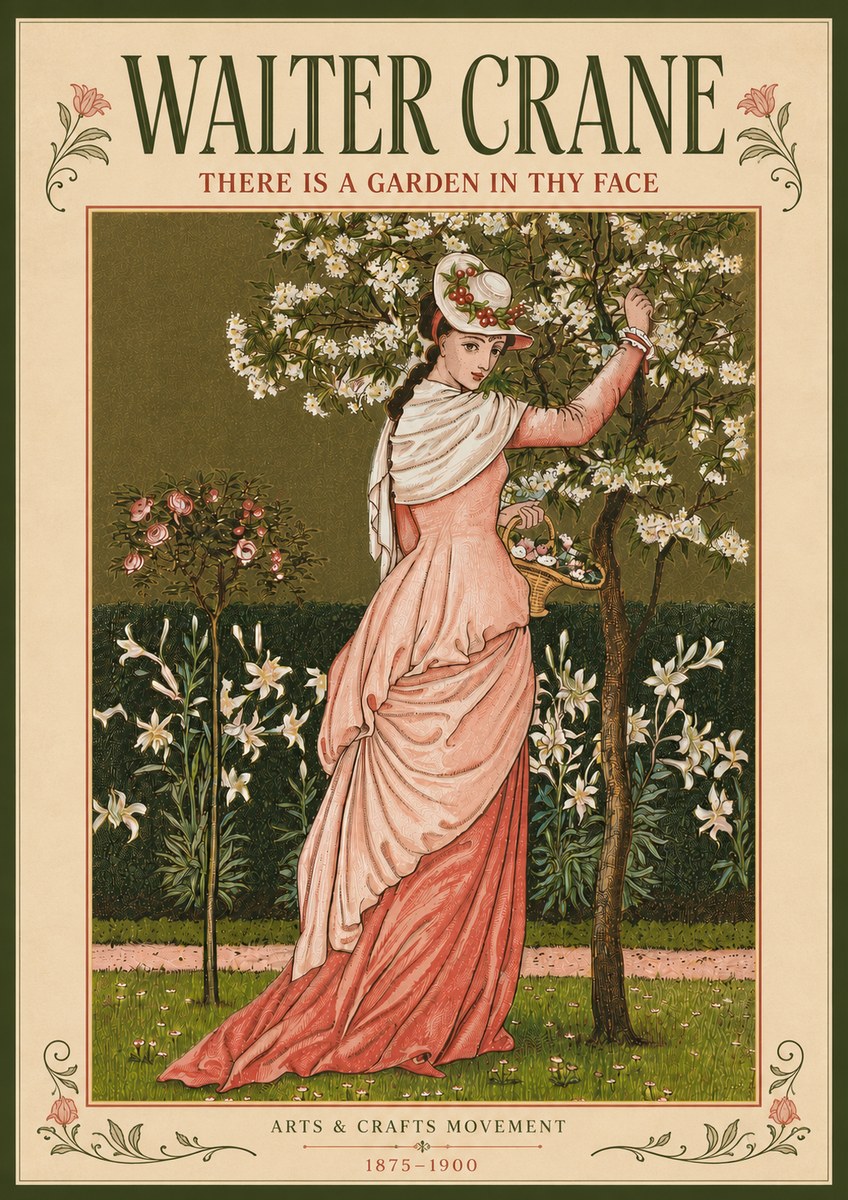 Walter Crane There Is a Garden in Thy Face I No5 - Affiche