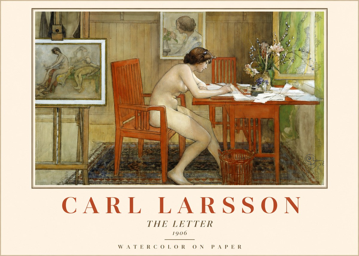 Carl Larsson Interior with a Nude Writing No2 - Affiche