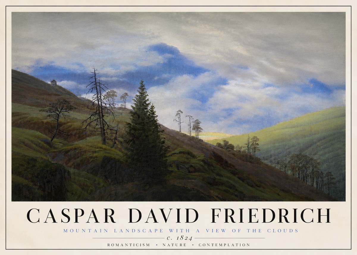 Caspar David Friedrich Mountain Landscape with a View of the Clouds No4 - Affiche