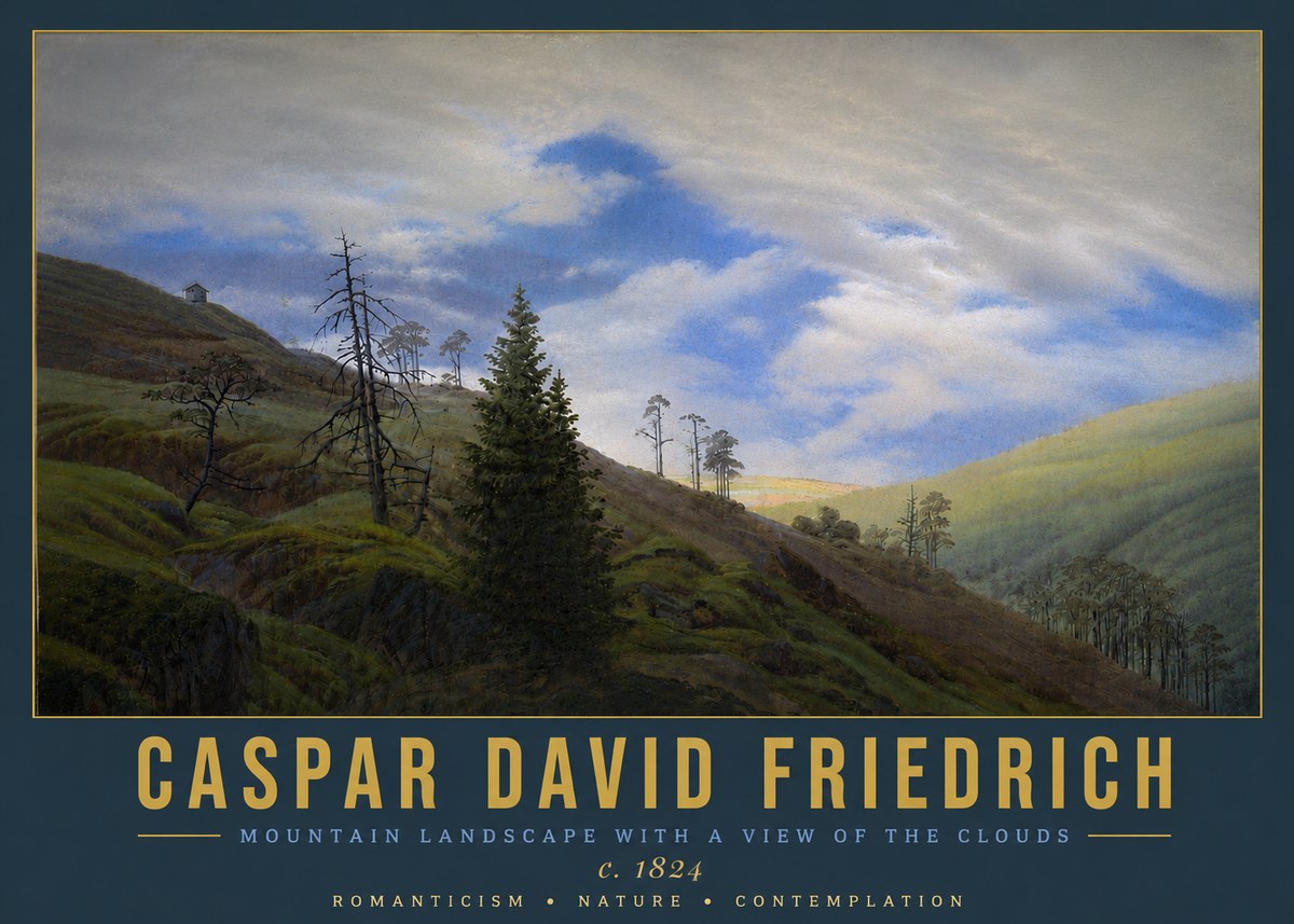 Caspar David Friedrich Mountain Landscape with a View of the Clouds No5 - Affiche