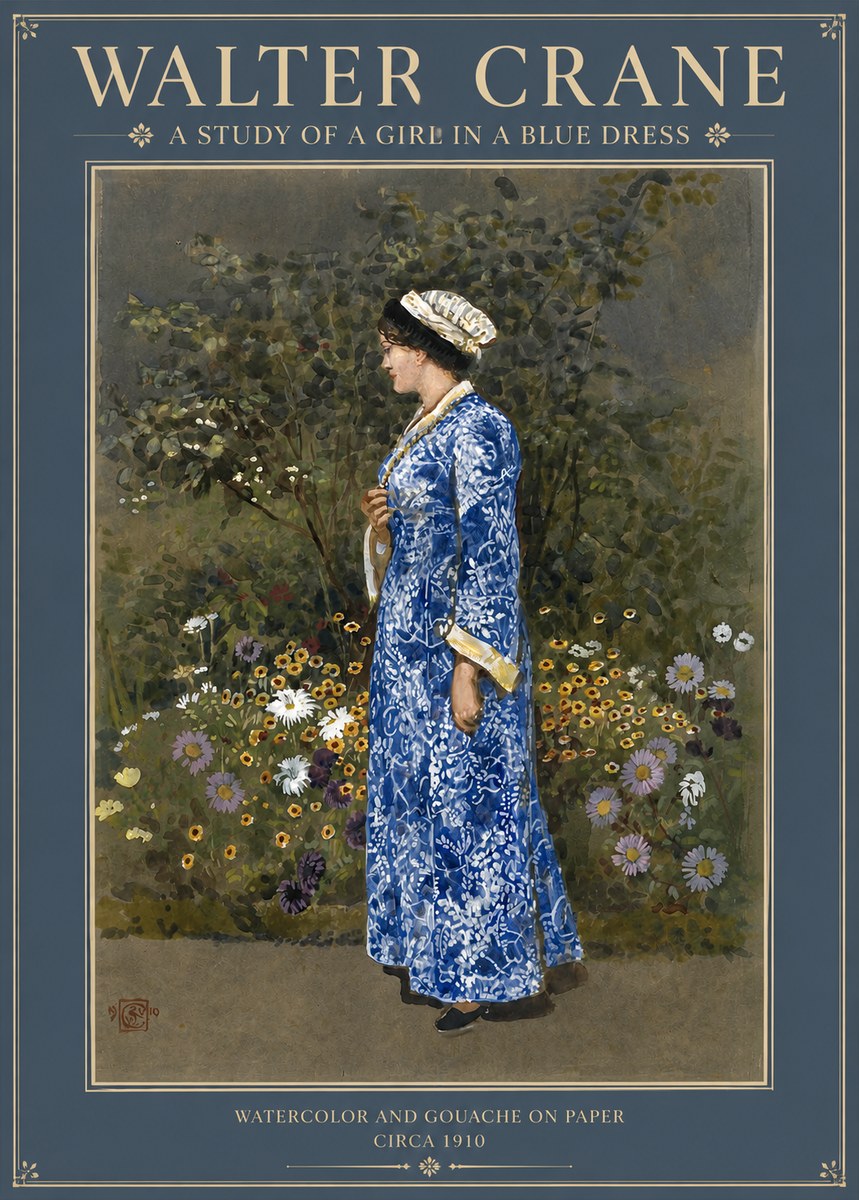 Walter Crane A Study of a Girl in a Blue Dress No2 - Affiche