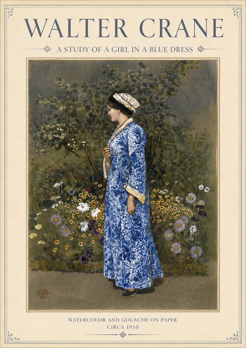 Walter Crane A Study of a Girl in a Blue Dress No3 - Affiche