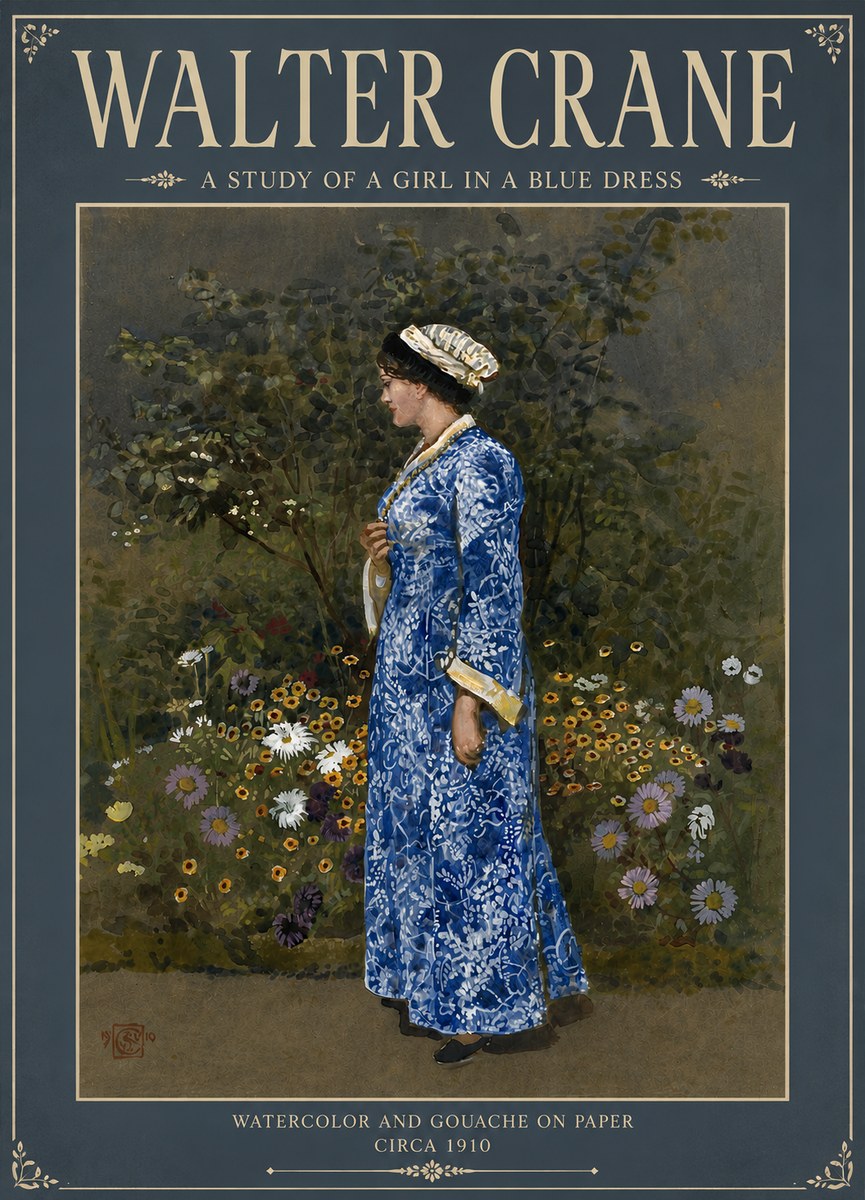 Walter Crane A Study of a Girl in a Blue Dress No5 - Affiche