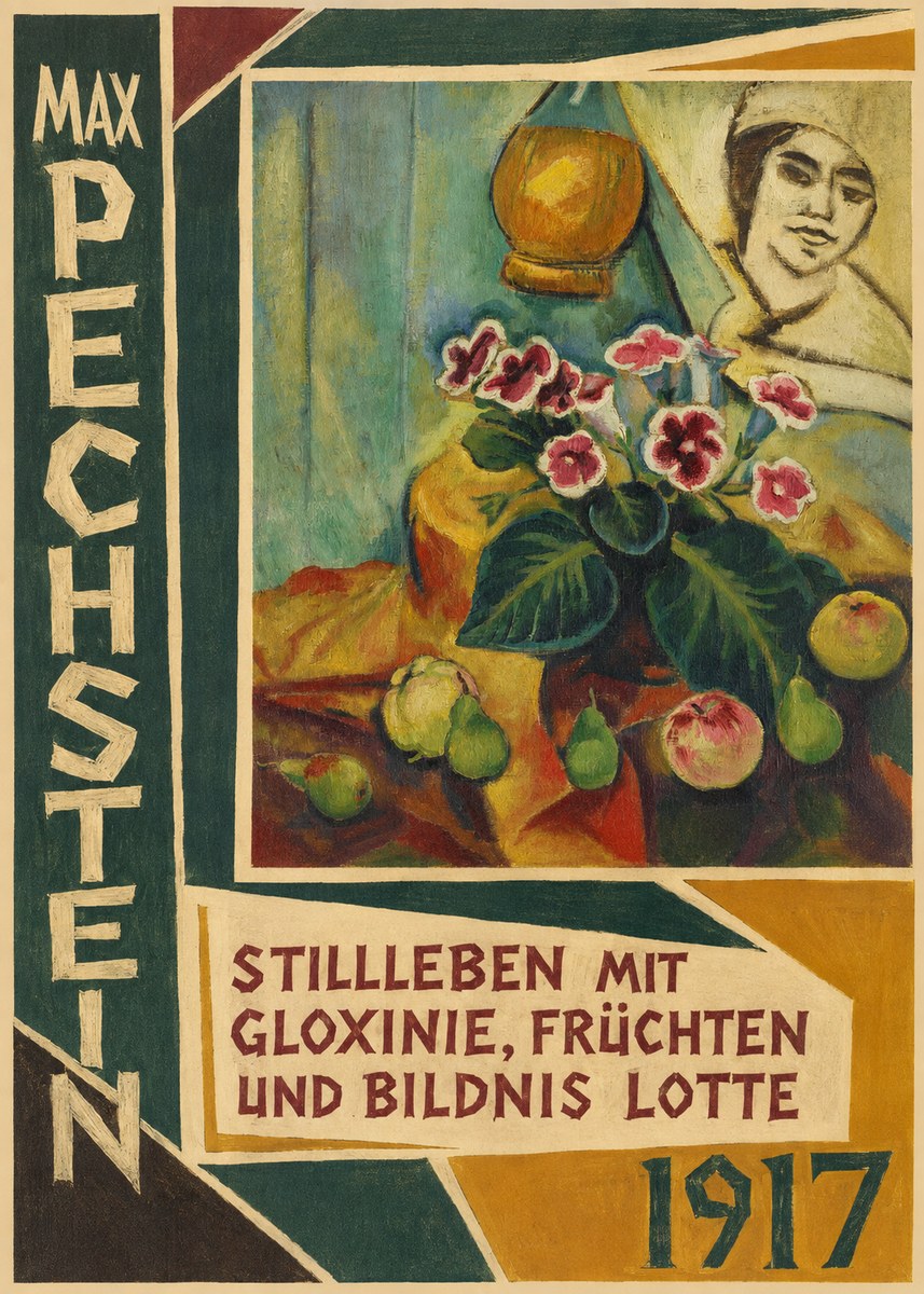 Max Pechstein Stillleben Mit Gloxinie, Früchten Und Bildnis Lotte No2 - Affiche