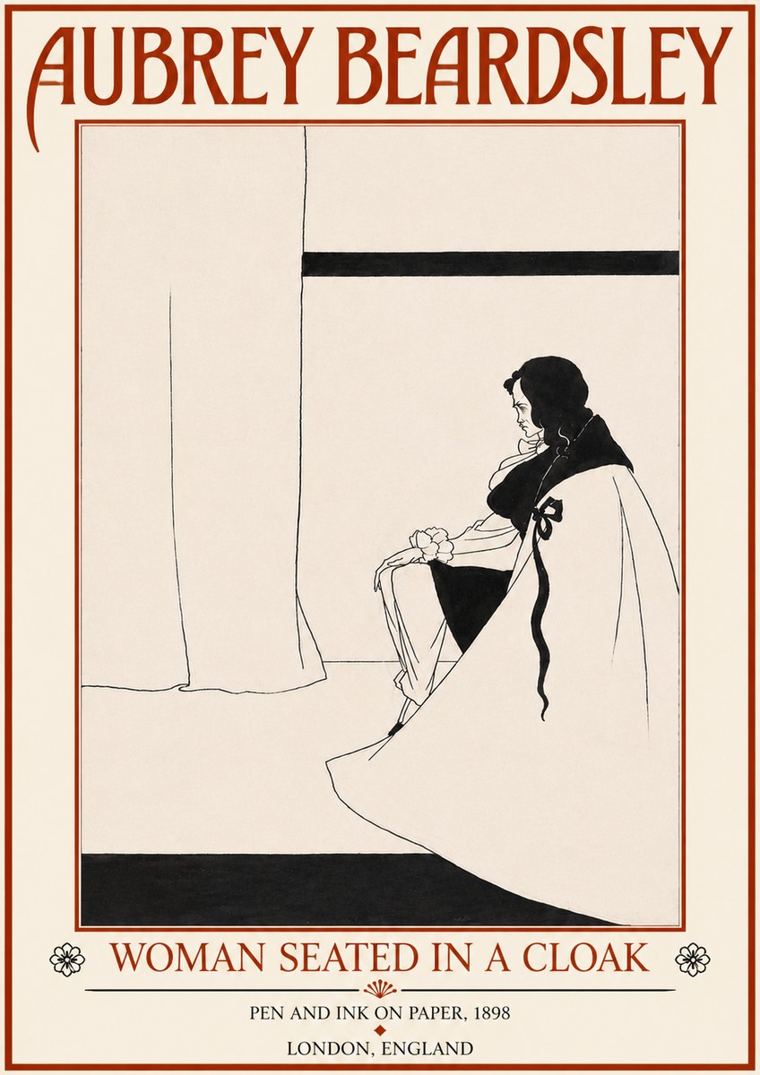 Aubrey Beardsley Woman Seated in a Cloak No5 - Affiche