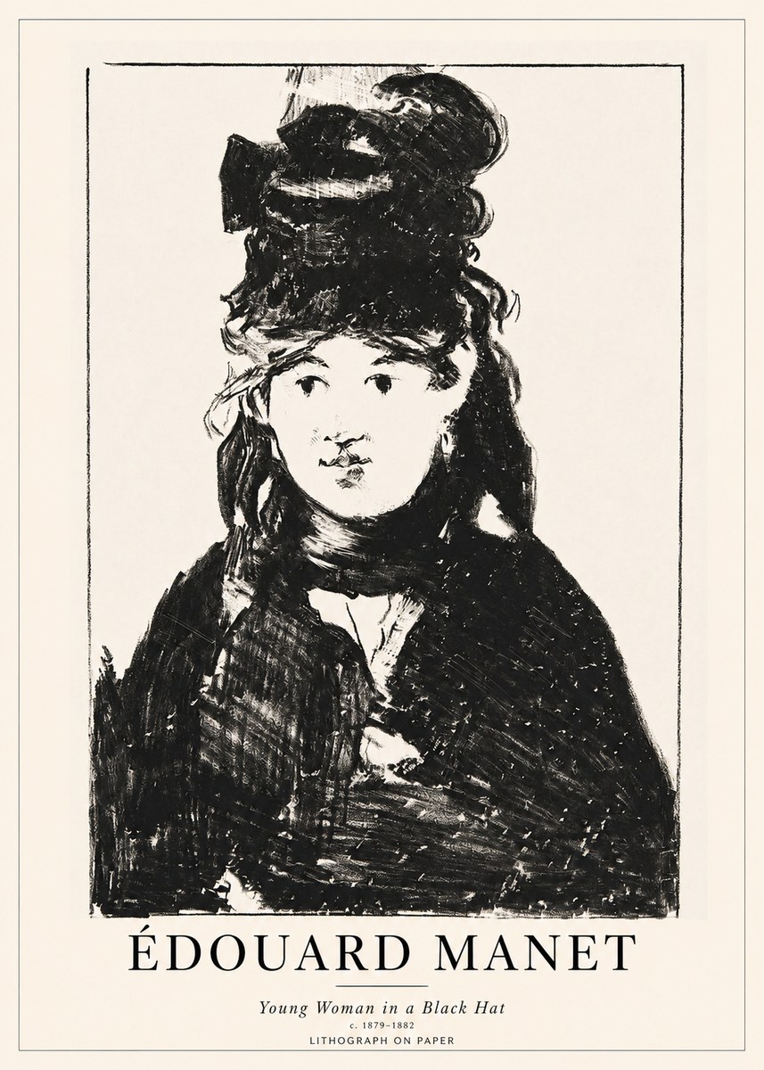 Édouard Manet Young Woman in a Black Hat II No1 - Affiche