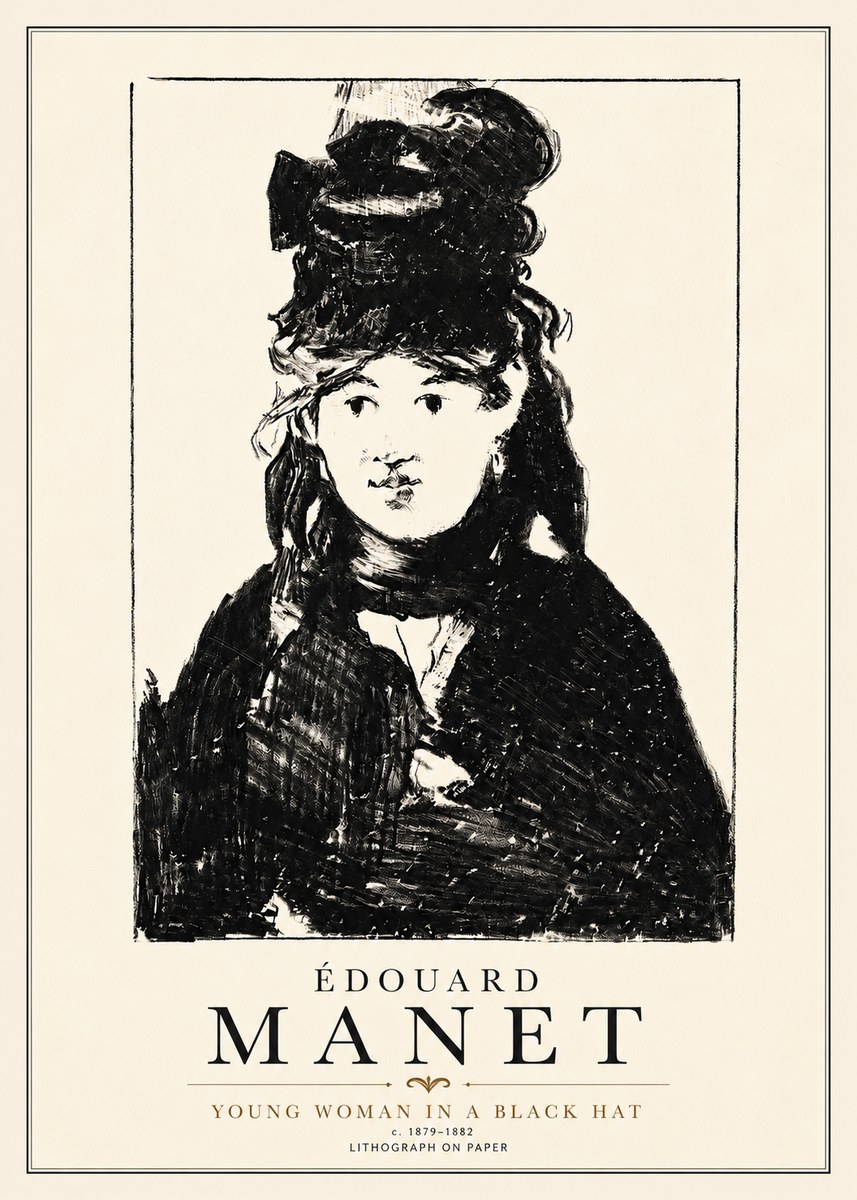 Édouard Manet Young Woman in a Black Hat II No4 - Affiche