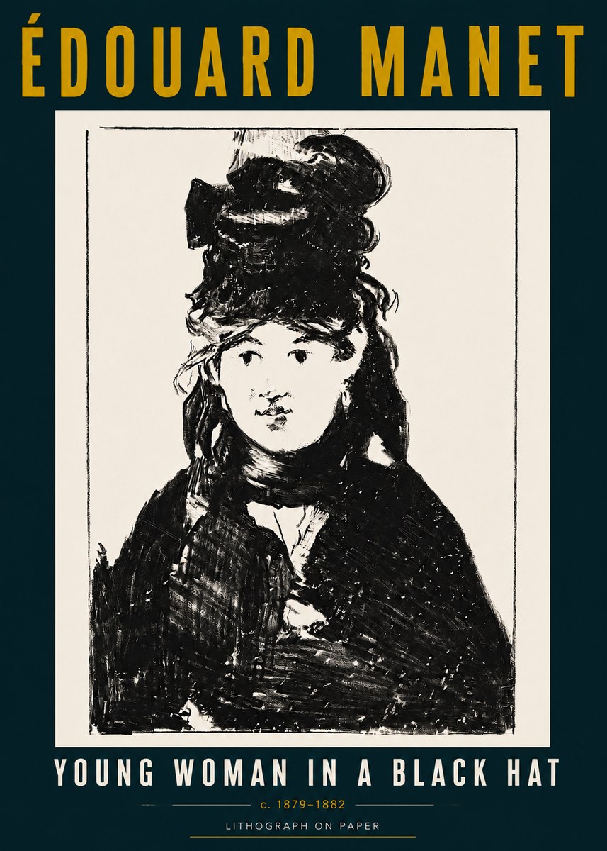 Édouard Manet Young Woman in a Black Hat II No5 - Affiche