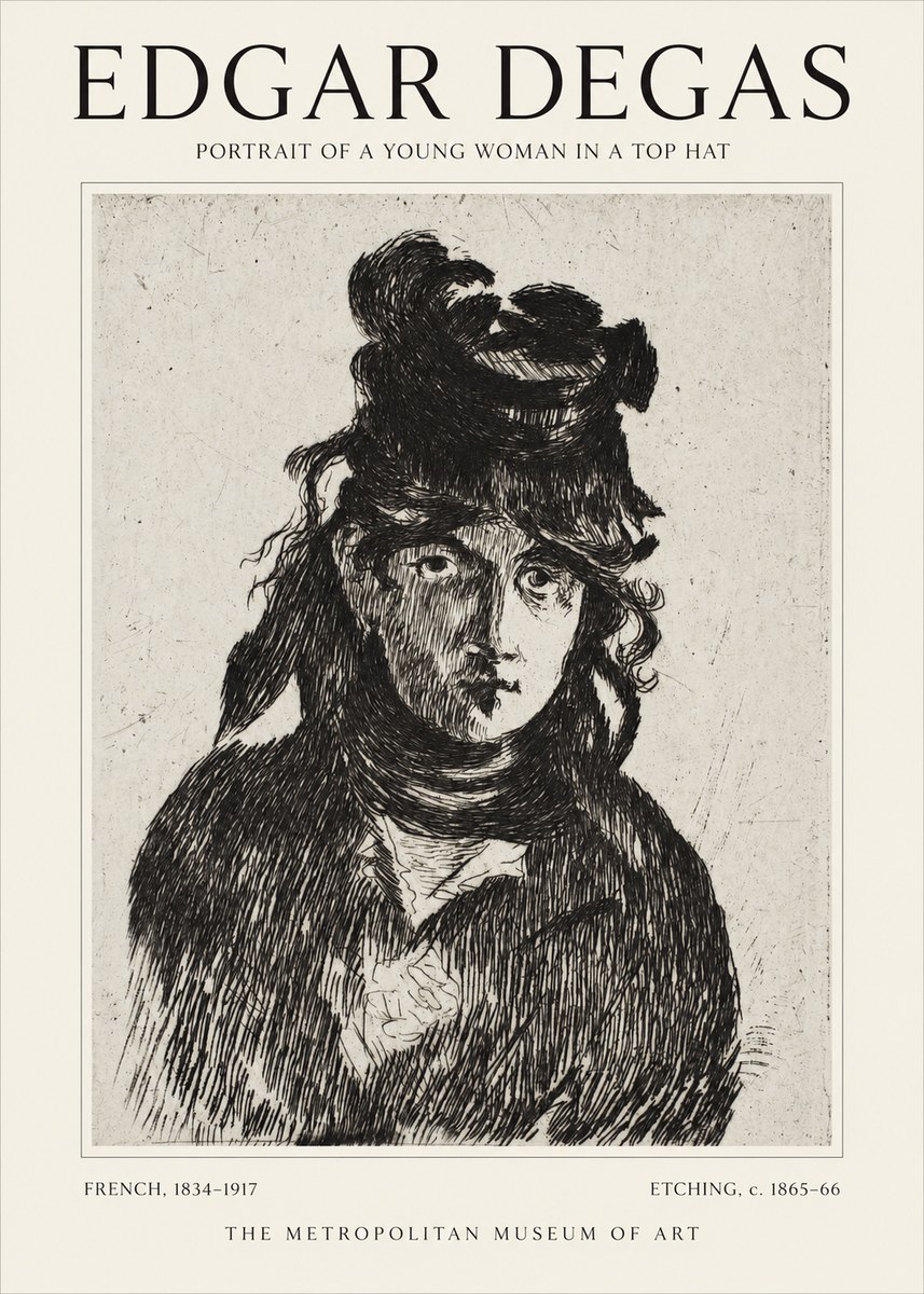 Edgar Degas Portrait of a Young Woman in a Top Hat No1 - Affiche