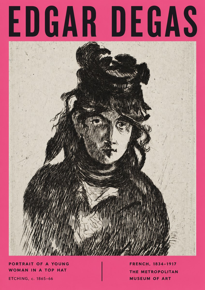 Edgar Degas Portrait of a Young Woman in a Top Hat No2 - Affiche