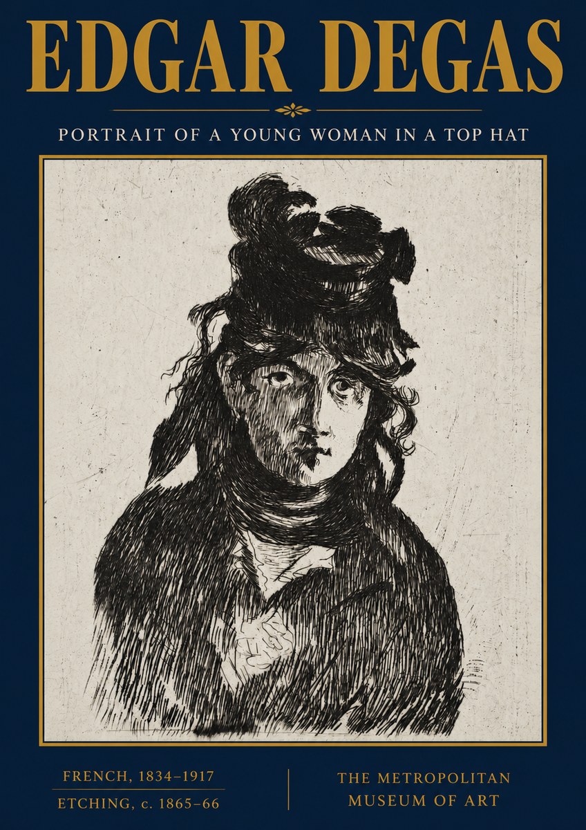 Edgar Degas Portrait of a Young Woman in a Top Hat No3 - Affiche