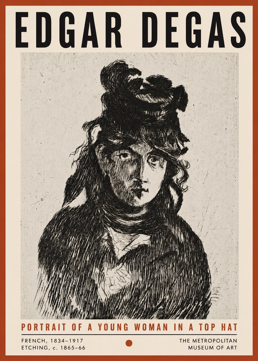 Edgar Degas Portrait of a Young Woman in a Top Hat No4 - Affiche