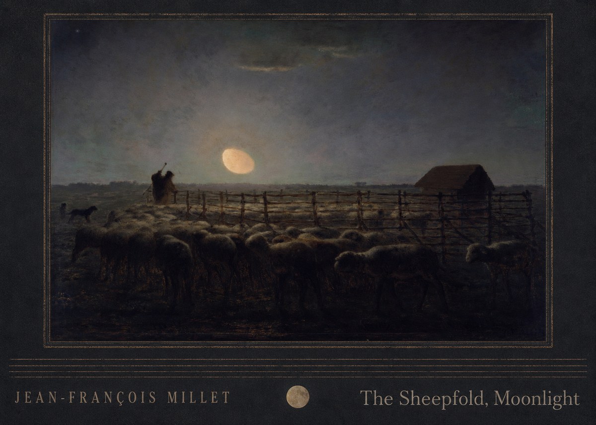 Jean-François Millet The Sheepfold, Moonlight No4 - Affiche