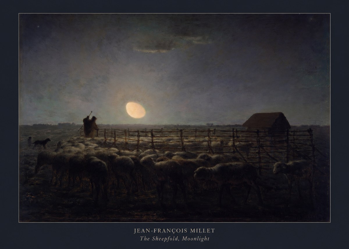 Jean-François Millet The Sheepfold, Moonlight No5 - Affiche