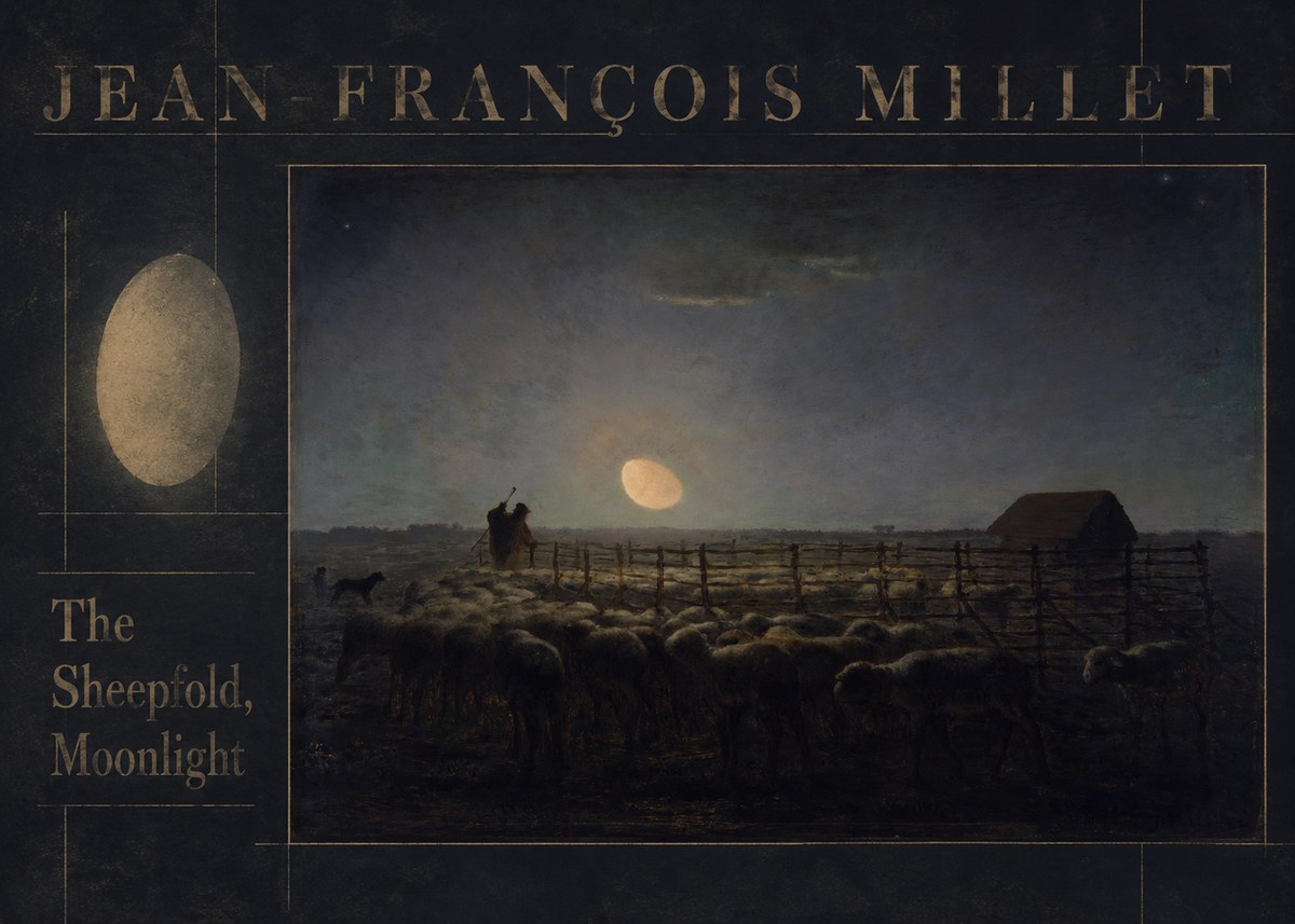 Jean-François Millet The Sheepfold, Moonlight No6 - Affiche