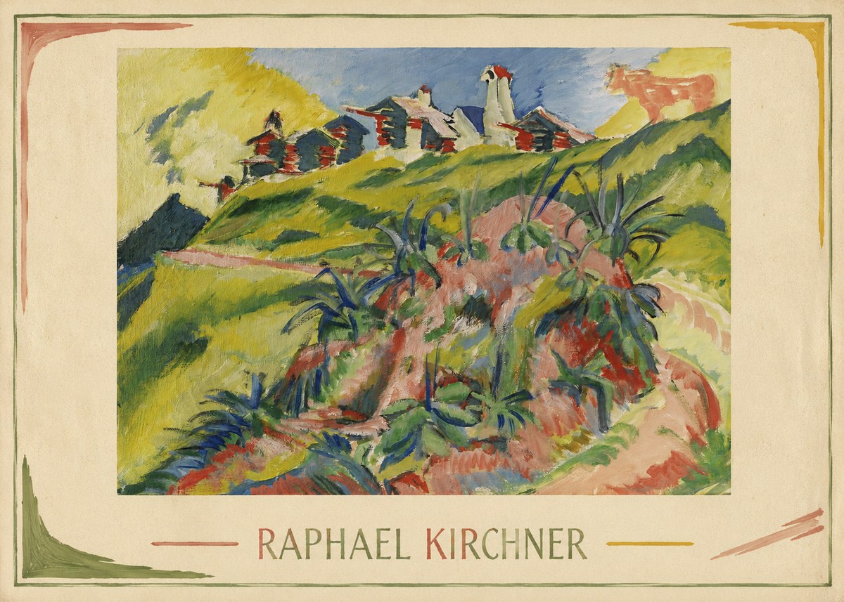 Raphael Kirchner Hillside Dwellings with Alpine Cow No2 - Affiche