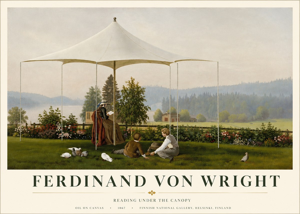Ferdinand von Wright Reading Under the Canopy No3 - Affiche