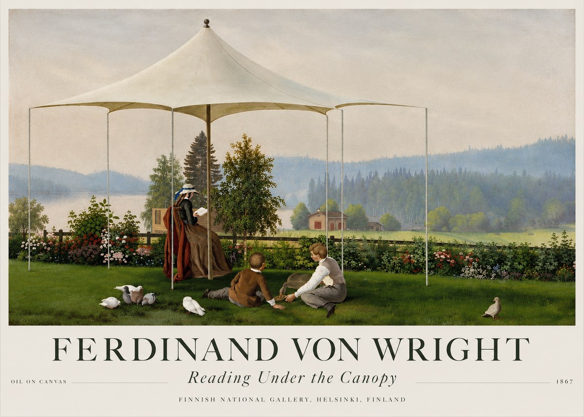 Ferdinand von Wright Reading Under the Canopy No4 - Affiche