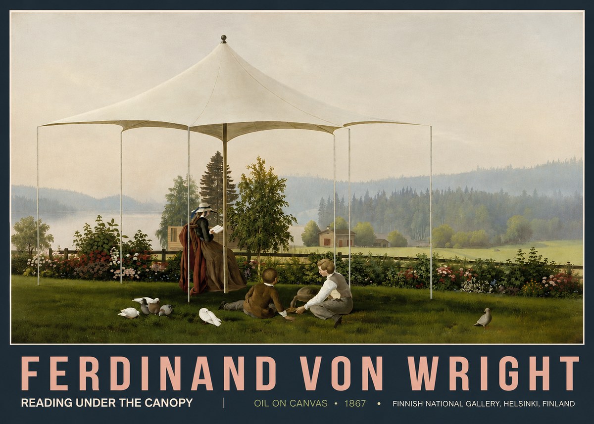 Ferdinand von Wright Reading Under the Canopy No5 - Affiche