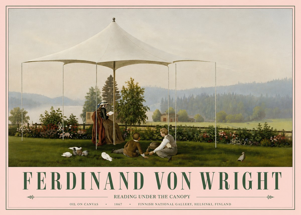 Ferdinand von Wright Reading Under the Canopy No6 - Affiche