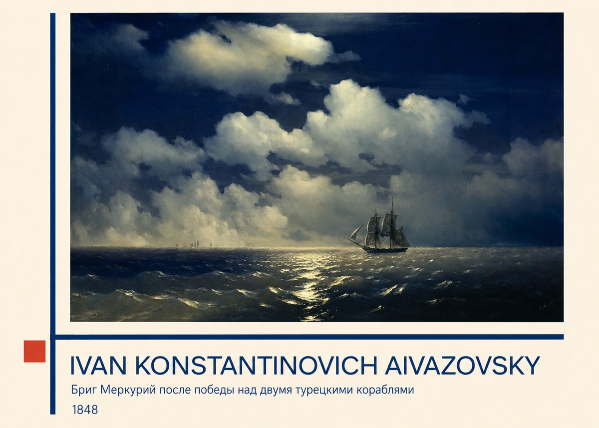 Ivan Konstantinovich Aivazovsky Бриг Меркурий После Победы Над Двумя Турецкими Кораблями No3 - Affiche
