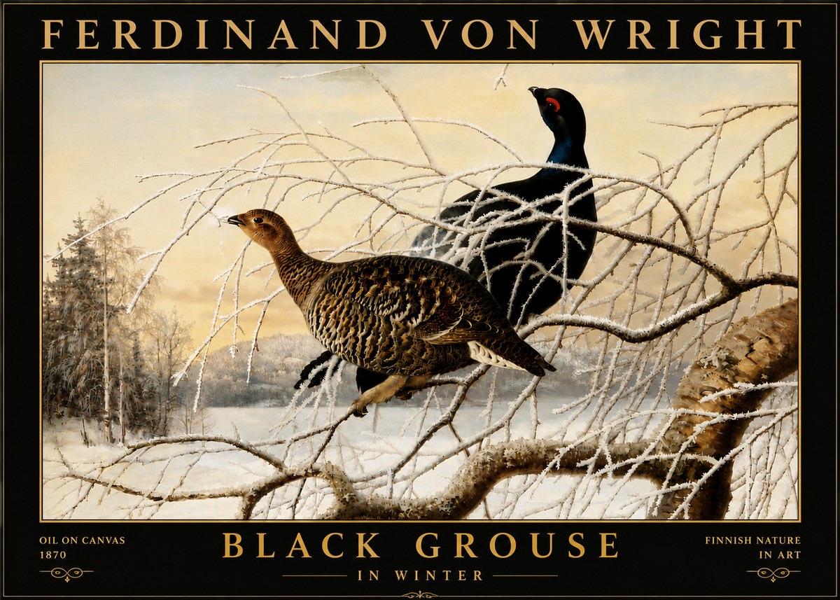 Ferdinand von Wright Black Grouse in Winter No6 - Affiche