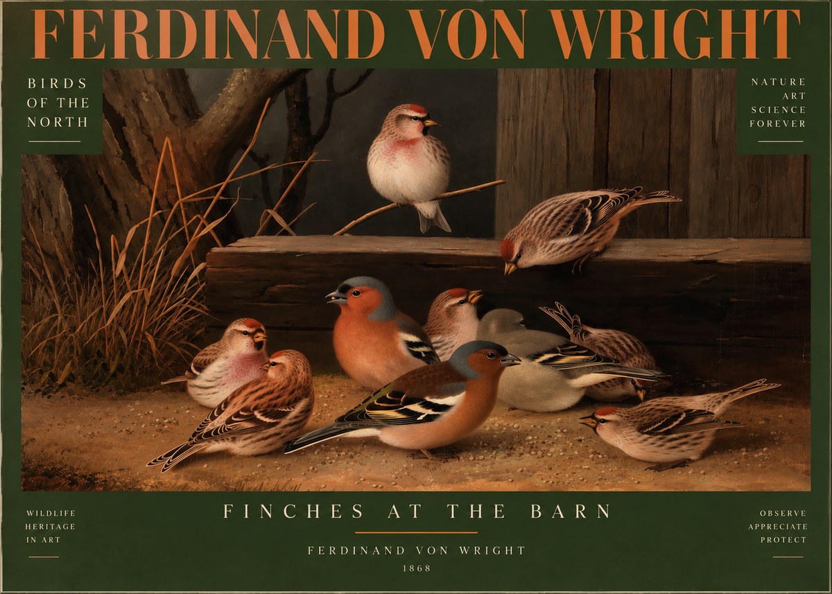 Ferdinand von Wright Finches No4 - Affiche