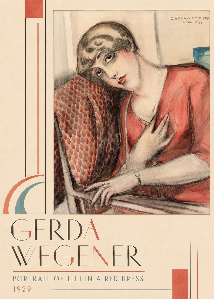 Gerda Wegener Portrait of Lili in a Red Dress No2 - Affiche